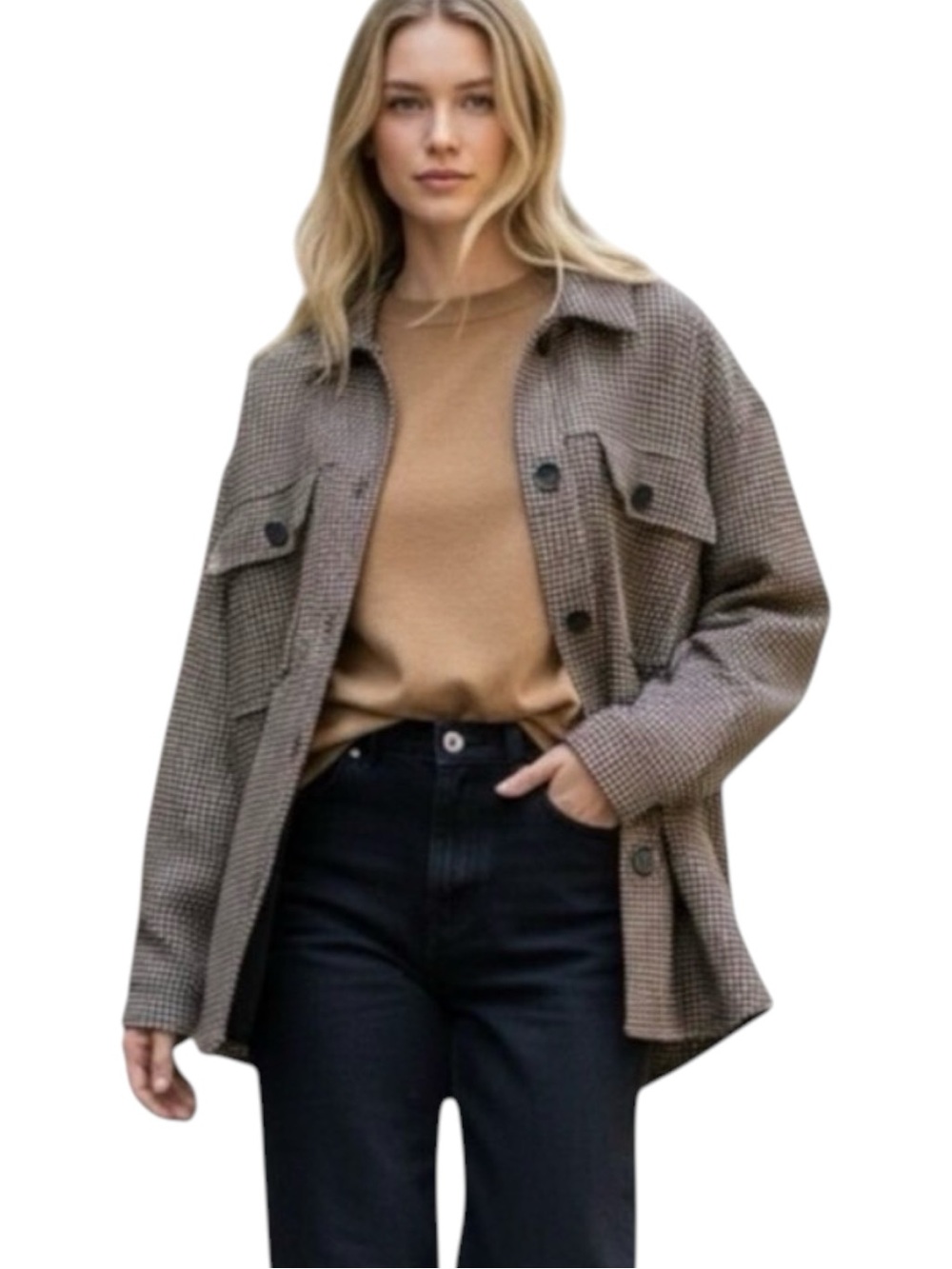 Current Air Black Tan Shirt Jacket Shacket NWOT Size L Coastal Grandma